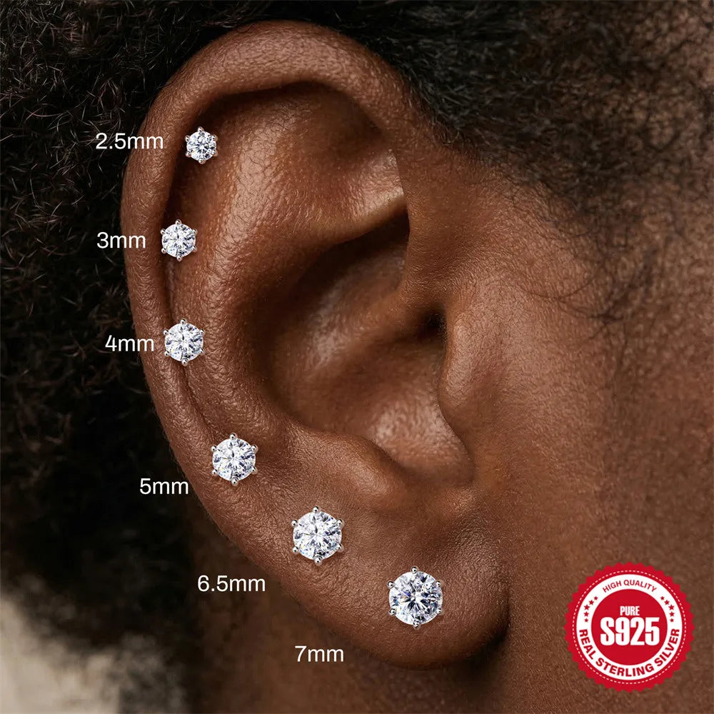 CANNER 1PC Classic Three Claws 0.03-1.2 Carat Sparkling D Color Moissanite Piercing Earring Women 925 Sterling Silver Earring