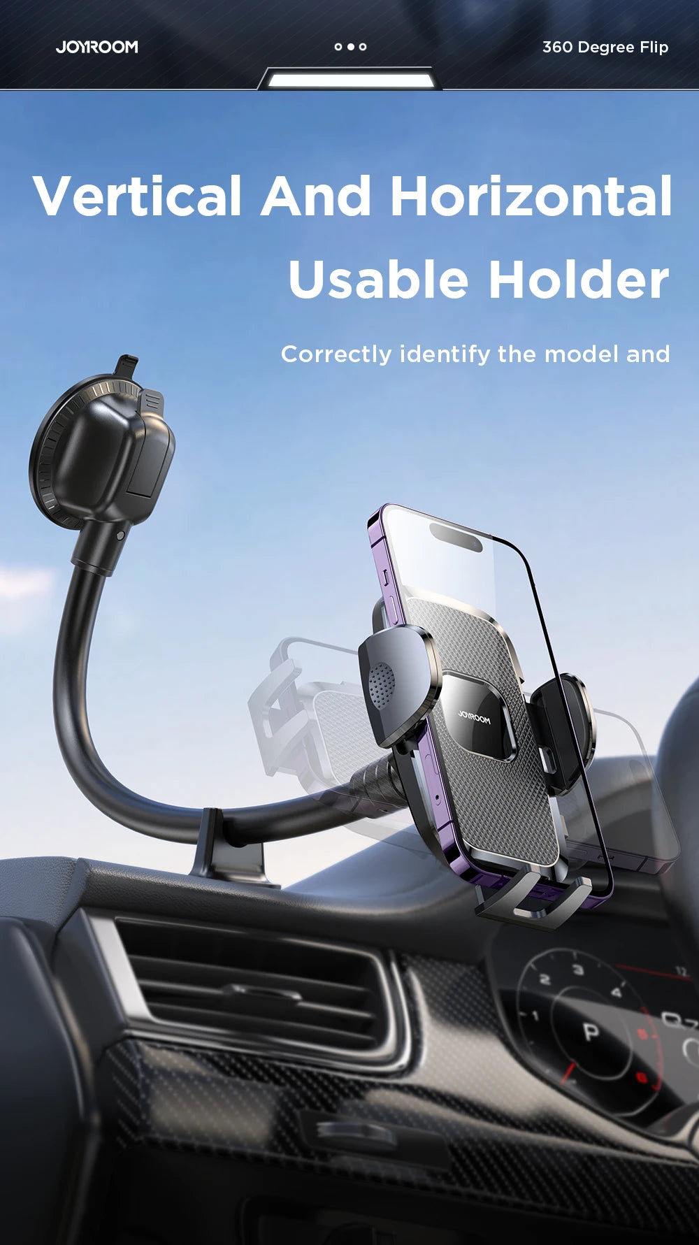 Car Phone Holder Mount 360° Widest View Universal Handsfree Auto Air Vent Flexible Long Arm Phone Mount