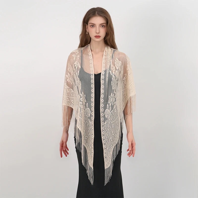 New Embroidery Lace Scarf Shawl Floral Triangular Veil Shawl For Women Party Scarf Wedding Poncho Stoles Ladies Headband Wraps