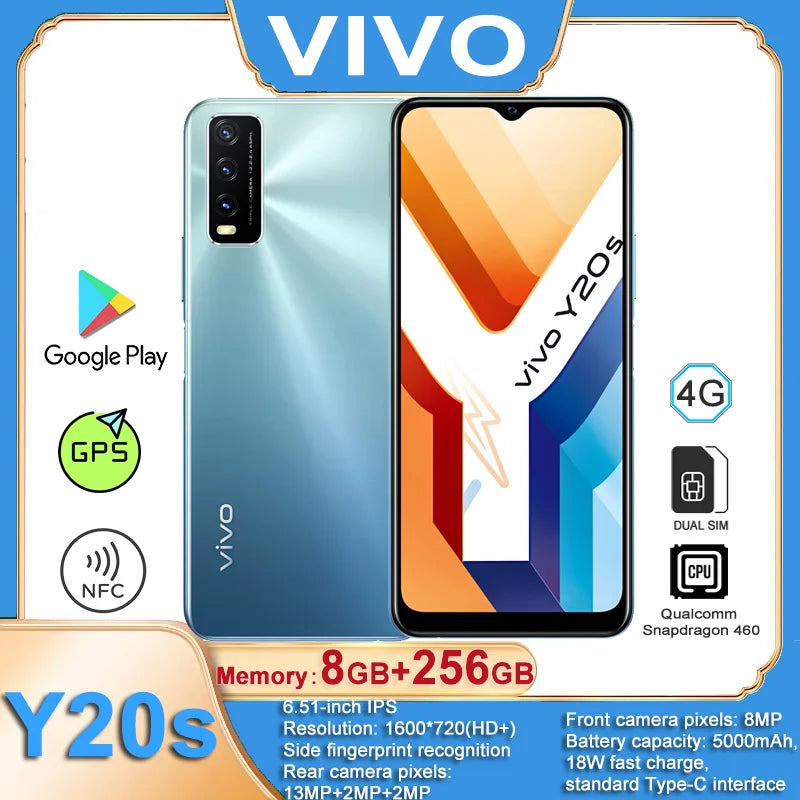 VIVO Y20S 4G dual-sim dual-standby 6.51-inch rear 13MP+2MP+2MP three-camera, front 8MP 8GB+256GB 5000mAh, support NFC function