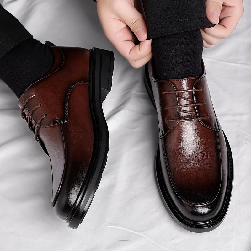 Spring/Summer Men 37-45 Men's Flat/6CM Heightening Elevator Shoes Business Formal Leather Shoes Man British Casual Wedding Suit