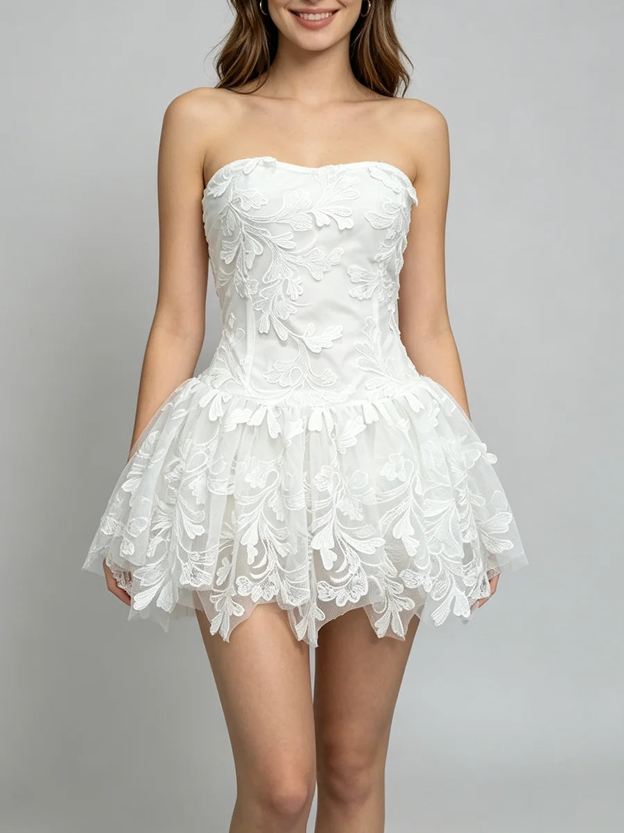 Dresses for Women Strapless Sleeveless High Waist Solid Mesh Mini Dress Female Fashion