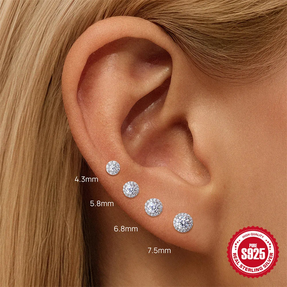 CANNER 1PC Classic Three Claws 0.03-1.2 Carat Sparkling D Color Moissanite Piercing Earring Women 925 Sterling Silver Earring