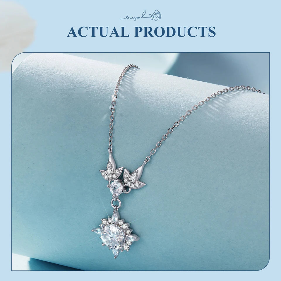 Necklace Vintage Engraved 925 Sterling Silver Round Cut Diamond for Women Twinkling Engagement Gift
