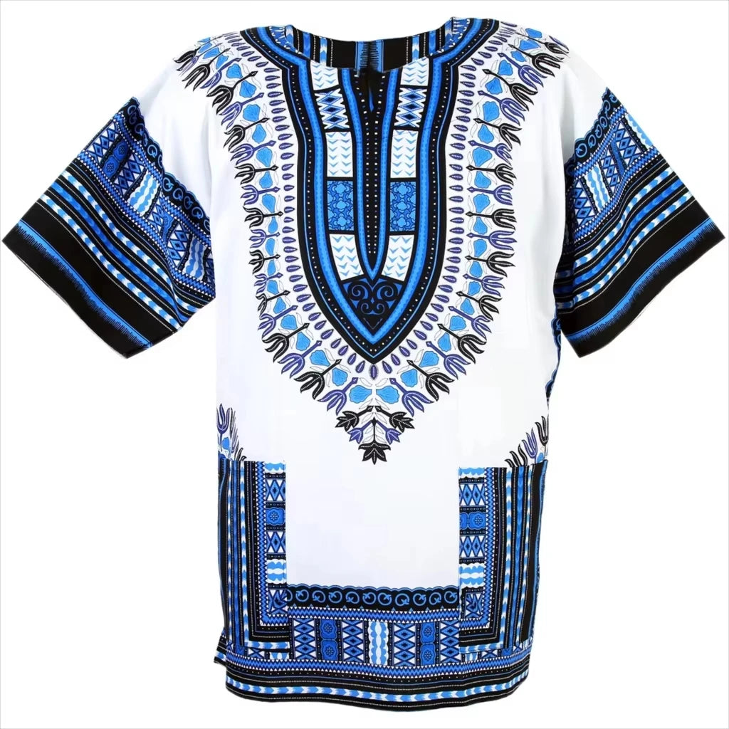 Men’s African Dashiki T-Shirt – Short Sleeve Ethnic Print Tee