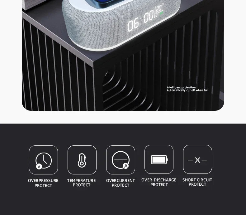Wireless Chargers Pad Stand Phone 15W Fast Charging Dock Alarm Bedroom Lamp Night Light Desktop Clock Temperature Thermometer
