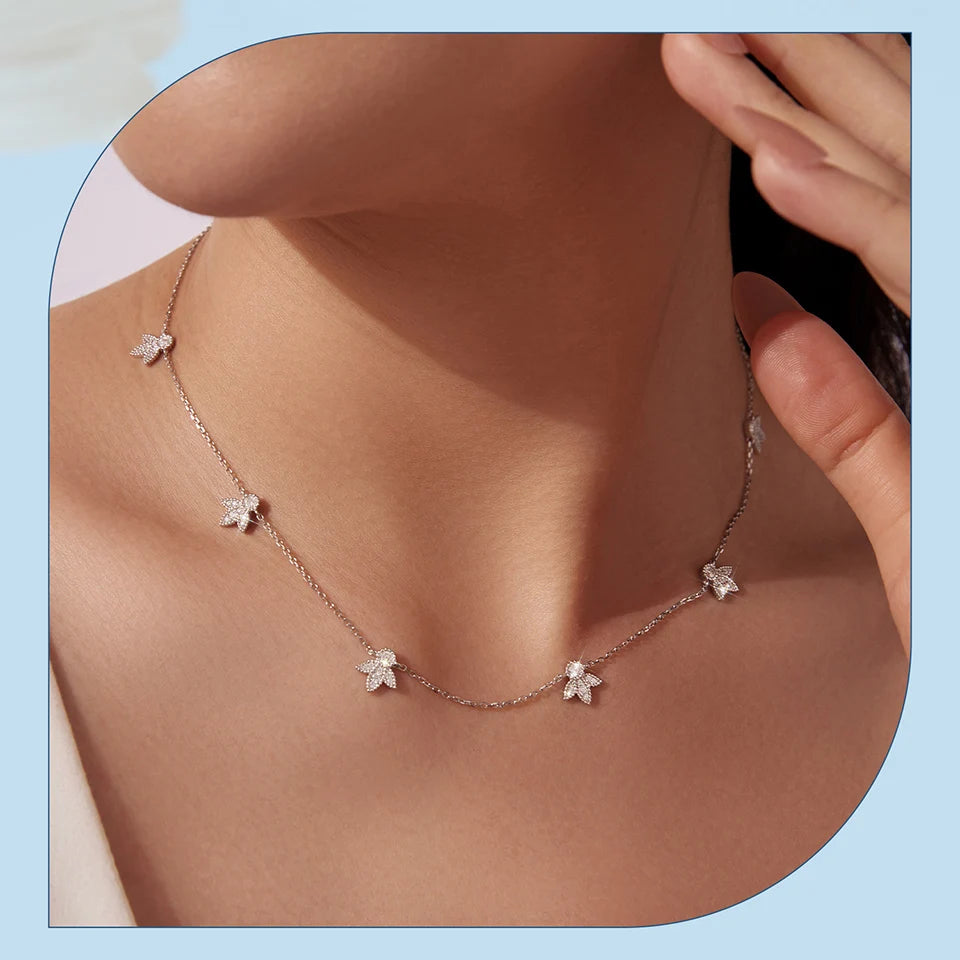 Necklace Lucky Clover 925 Sterling Silver Round Cut Diamond Beads Chain Fashion Collarbone Chain Fine Jewelry