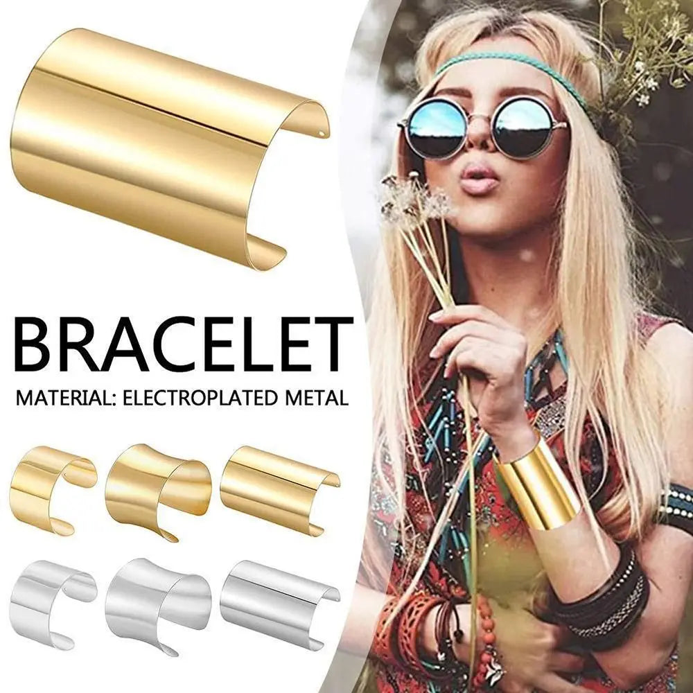 Unisex Wide Open Cuff Bracelet – Gold & Silver Tone Adjustable Metal