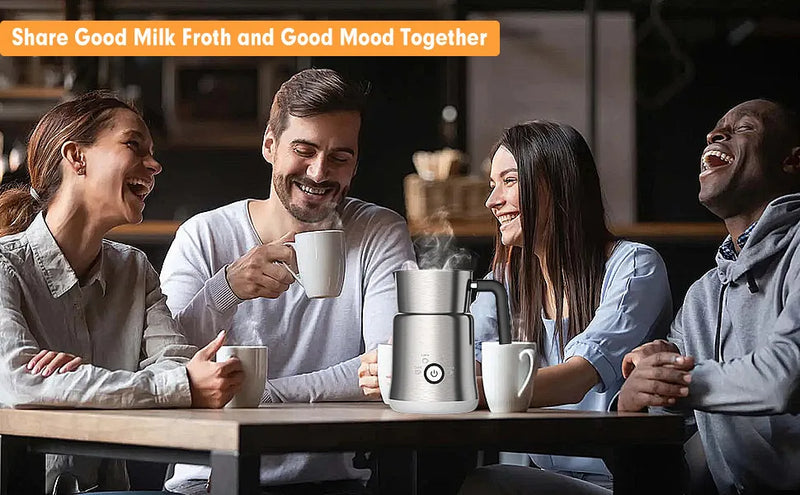 Milk Frother & Steamer – 4-in-1 Electric Hot and Cold Foam Maker for Coffee, Latte, Cappuccino, Stainless Steel with Auto Shut-Off (Silver/Black)