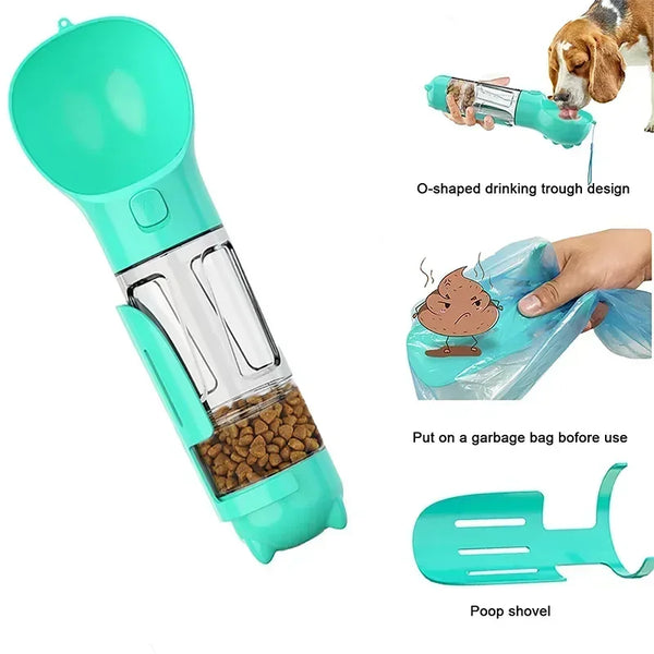 3-in-1 Portable Dog Water Bottle with Food Feeder & Poop Bag Dispenser