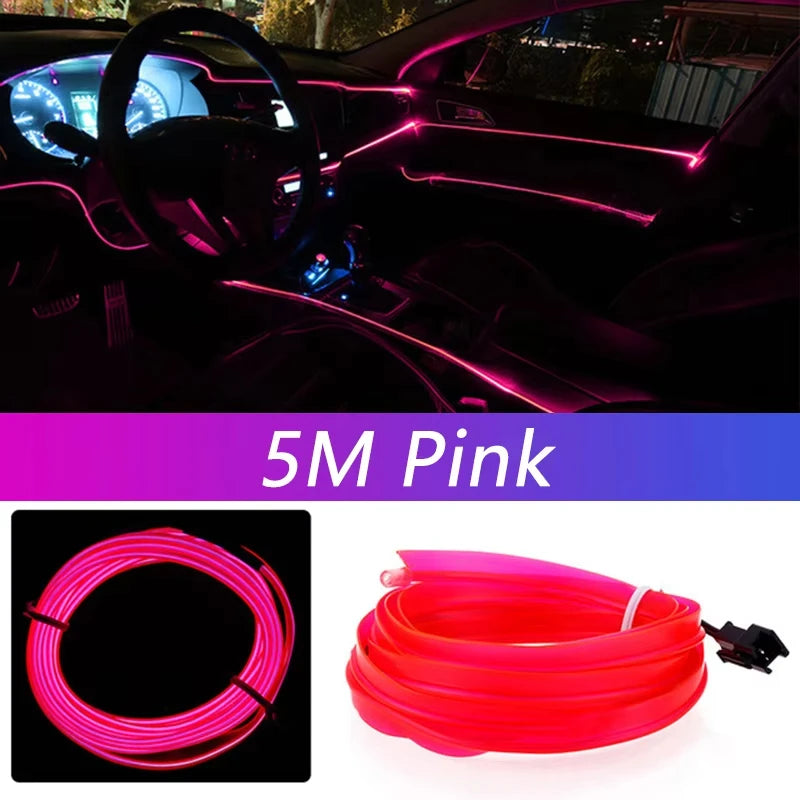 Car Interior Led Strip Light Neon EL Wiring Decorative Lamp For Auto Flexible Ambient Light USB Party Atmosphere