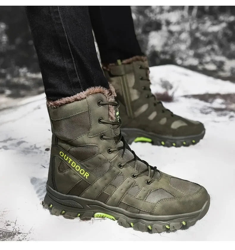 Men Warm Winter Snow Boots Tactical Combat Boots Outdoor Work Cotton Boots High Top Warm Sneakers Mens Plush Hiking Shoes