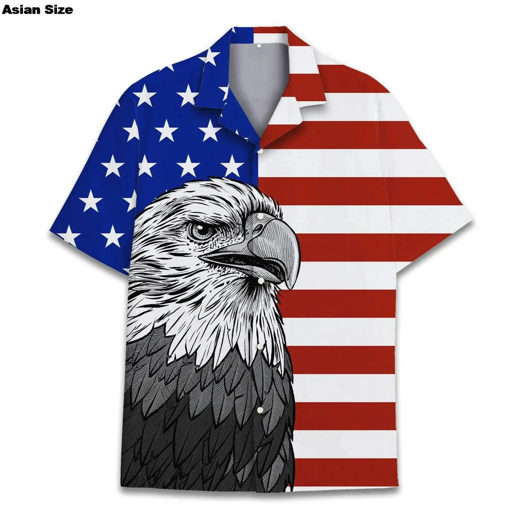 American Eagle Hawaiian Shirts For Men America Flag Shirts Mens Short Sleeve Button Down Shirts Patriotic Shirt For Men Clothing