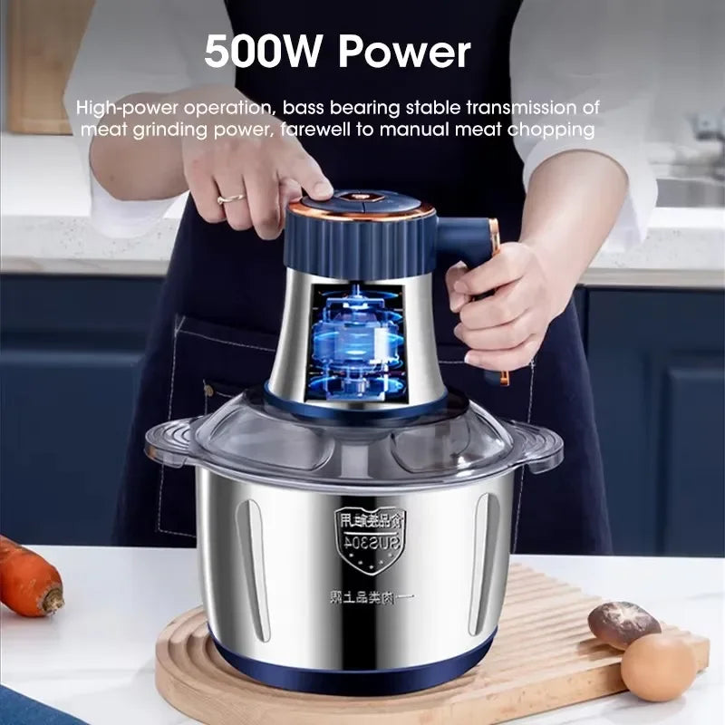 Stainless Steel Electric Meat Grinder Multifunctional Food Chopper Vegetable Slicer Processor Household Kitchen Blender