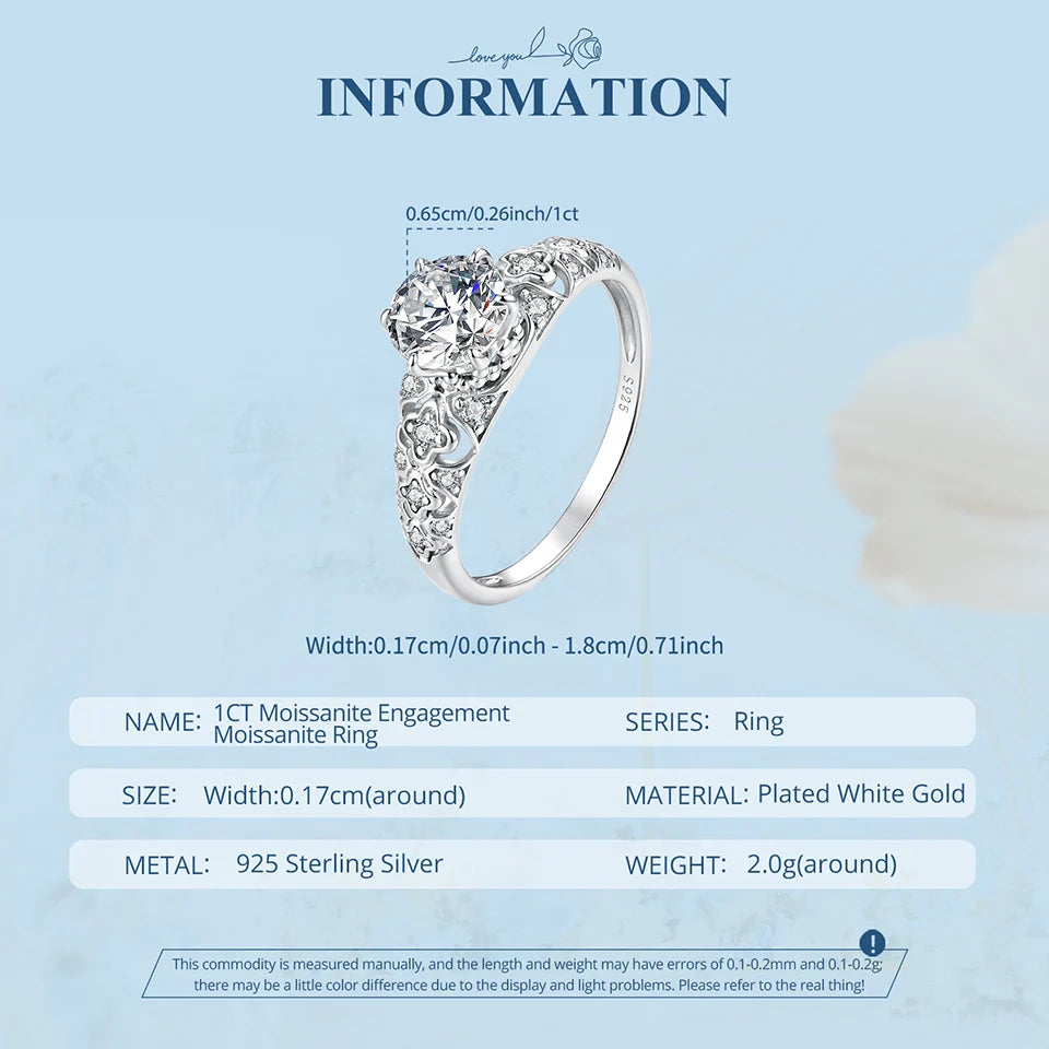 BAMOER  0.5-1CT Moissanite Crown Ring 925 Sterling Silver D Color VVS1 Women Eternal Guarding Rings Engagement Wedding Gift