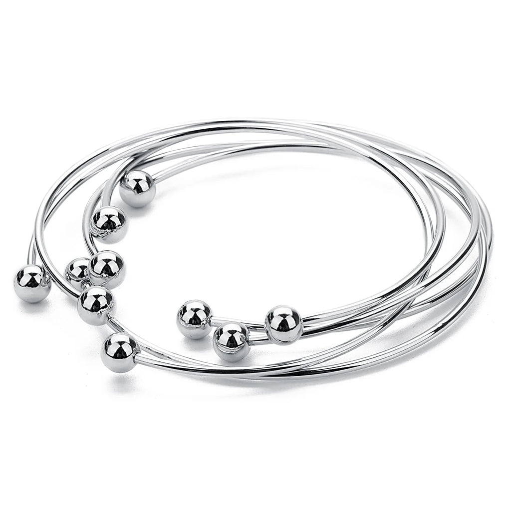 Unisex Silver-Plated Round Cuff Bracelet – Trendy Adjustable Design