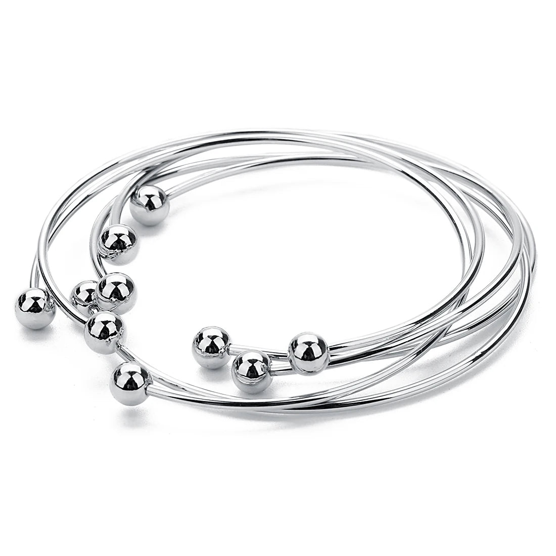 Unisex Silver-Plated Round Cuff Bracelet – Trendy Adjustable Design