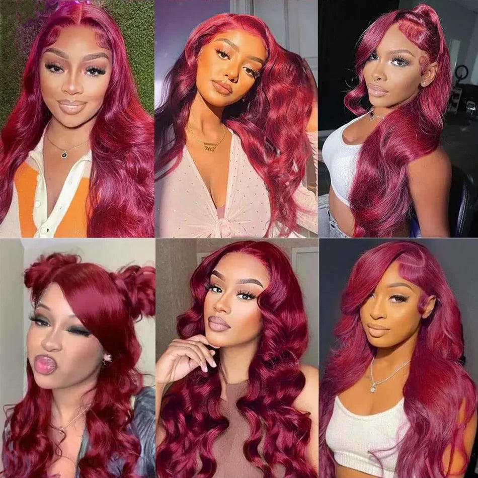 99J Burgundy 13X6 Hd Lace Frontal Human Hair Wigs Body Wave Lace Front Wigs Colored Ginger Human Hair Wigs 250 Density For Women