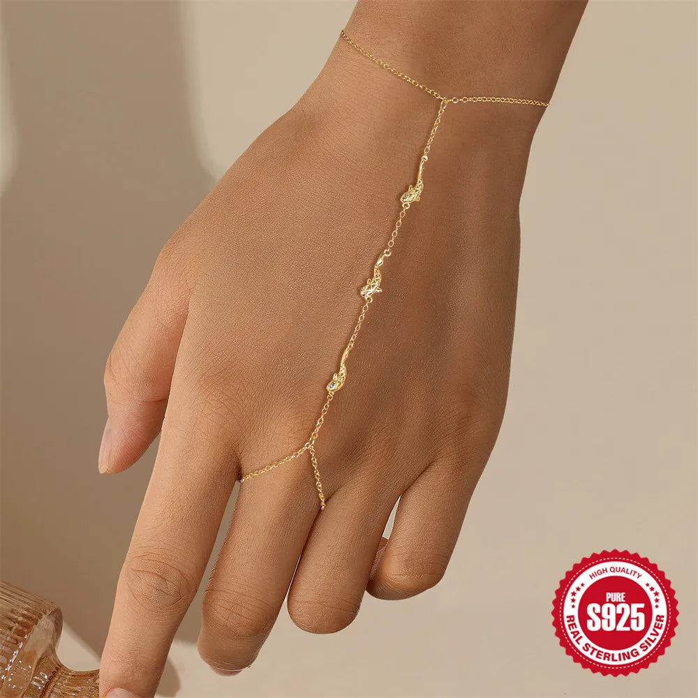 CANNER 925 Sterling Silver Lucky Koi Goldfish Finger Chain Bracelet For Women Hand Chain Ring Jewelry Gift pulseras de plata 925