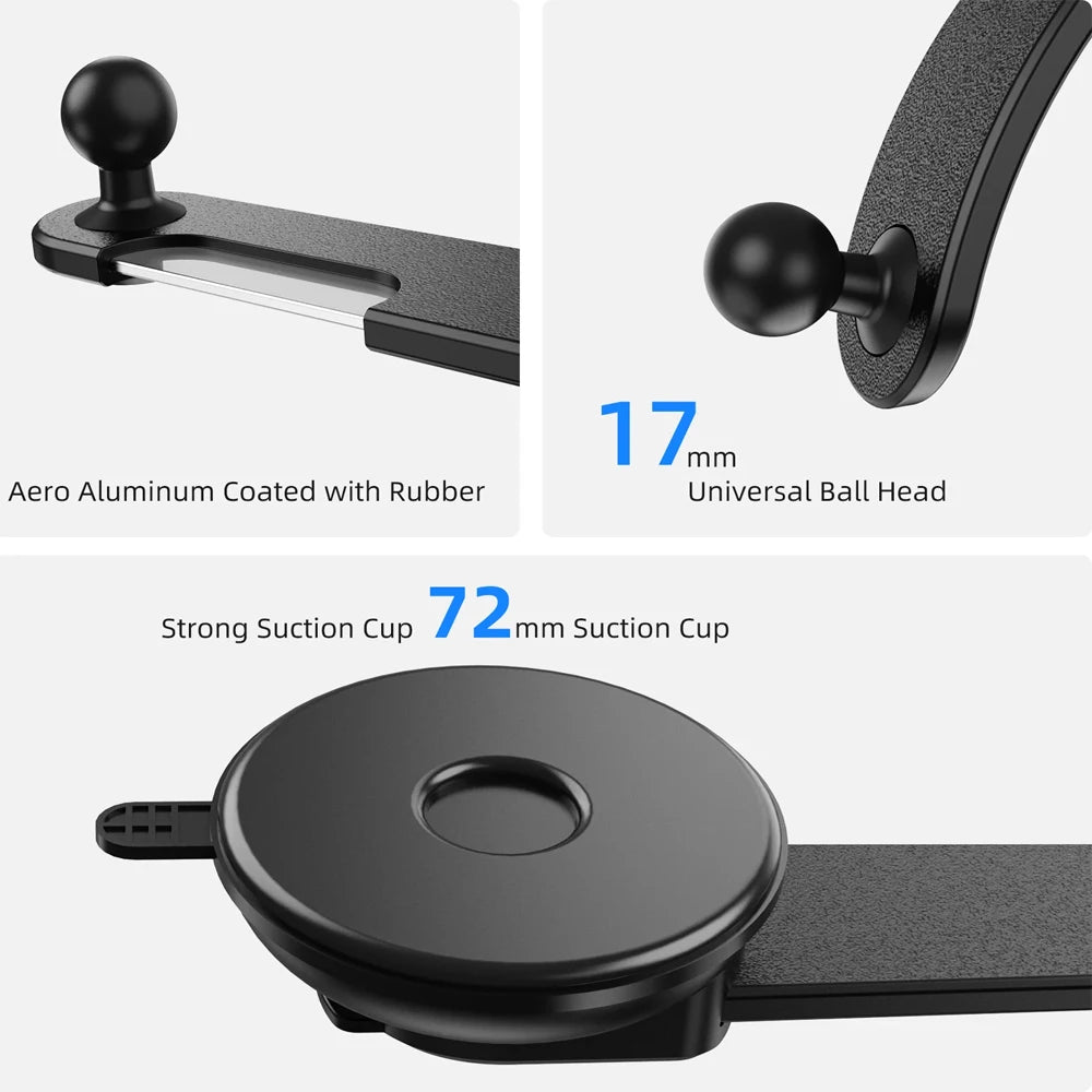Universal Suction Cup Car Phone Holder with Telescopic Arm And Foldable Design 17mm Ball Mount for All Smartphones