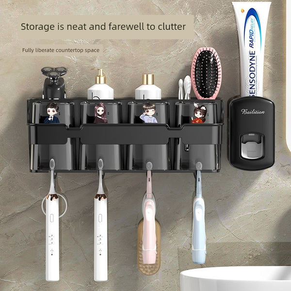 Wall-Mounted Toothbrush and Toothpaste Holder Set with Cups and Storage Rack