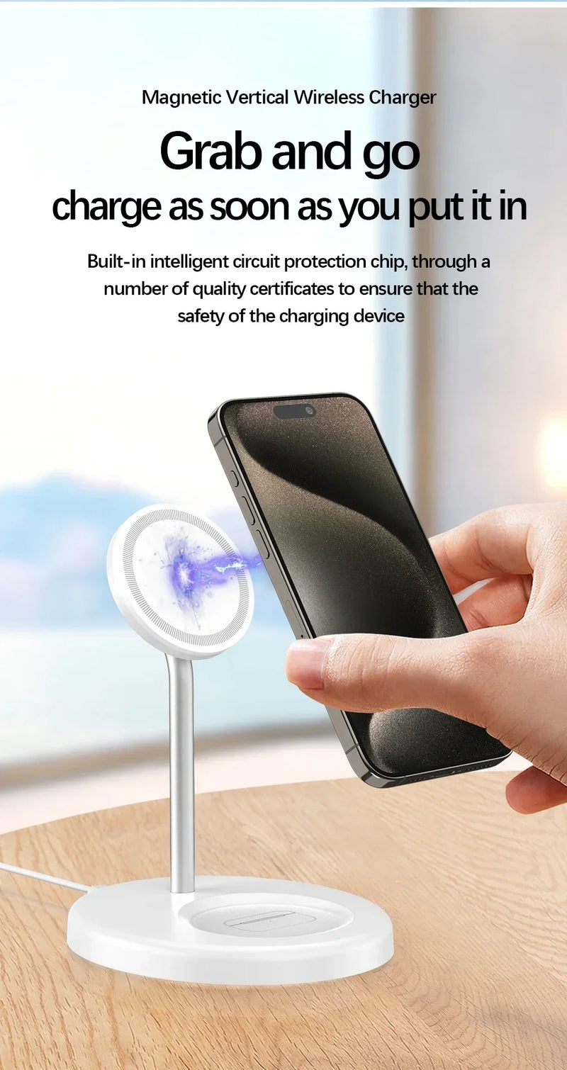 Upgraded 30W Magnetic 2 in 1 Wireless Charger Stand For iPhone 15 14 13 12 Pro Max AirPod Pro Fast Phone Charging Station Holder