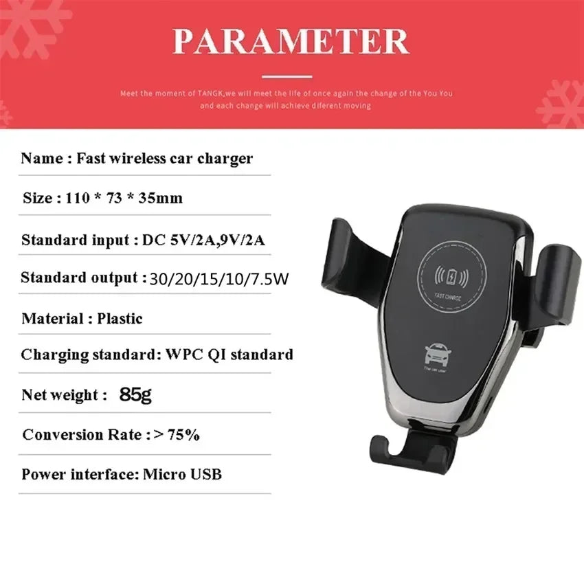 Car Wireless Charger Holder for iPhone 15/14/13/12/11 pro XS Max XR Samsung Fast Charging Mount Compatible with Multiple Models