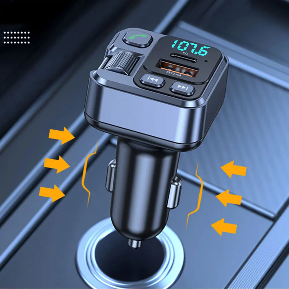 Bluetooth 5.1 Car FM Transmitter Car MP3 Stereo Music Player Handsfree 3.5mm Aux Wireless Car Kit 30W PD USB-C Fast Charger