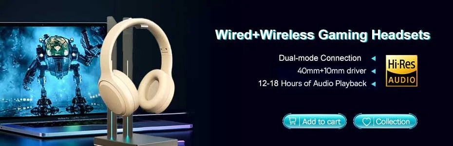 Dual Mode Wireless Bluetooth 5.3 Headphones Gaming Earphones with Noise Reduction Foldable Design for iPhone Music & Calls