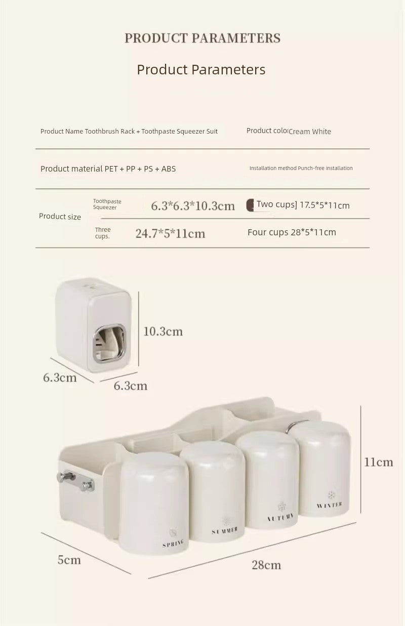 Wall-Mounted Toothbrush Holder with Toothpaste Squeezer | Bathroom Organizer Set