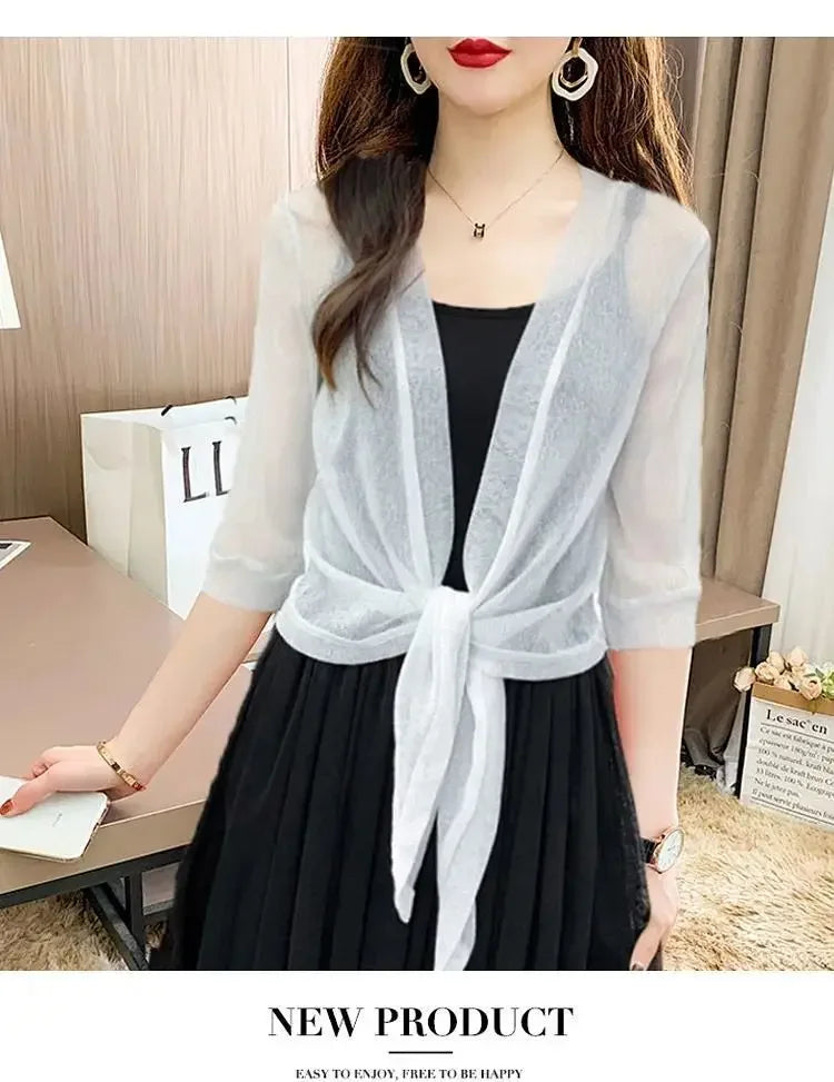 Breathable Plus Size Lace Cropped Shrug Cardigan Women's 2025 Summer Oversized Mesh Cover Up Bolero Beach Outerwear Women Tops