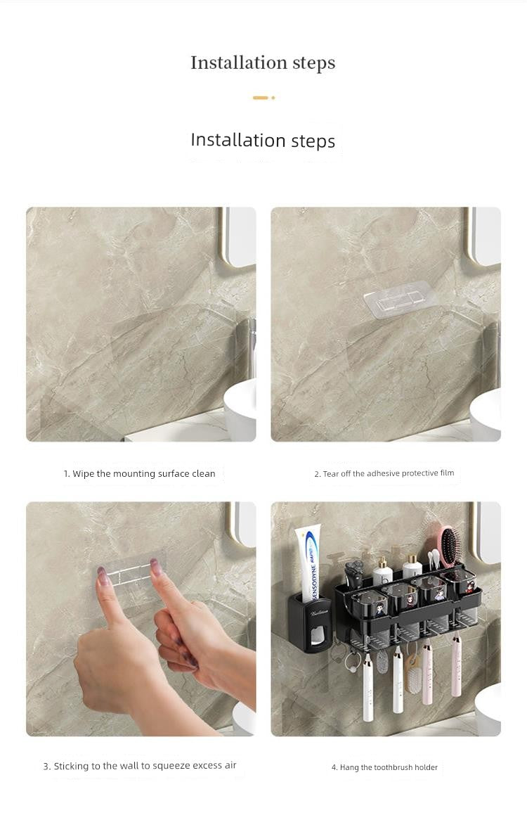 Wall-Mounted Toothbrush and Toothpaste Holder Set with Cups and Storage Rack