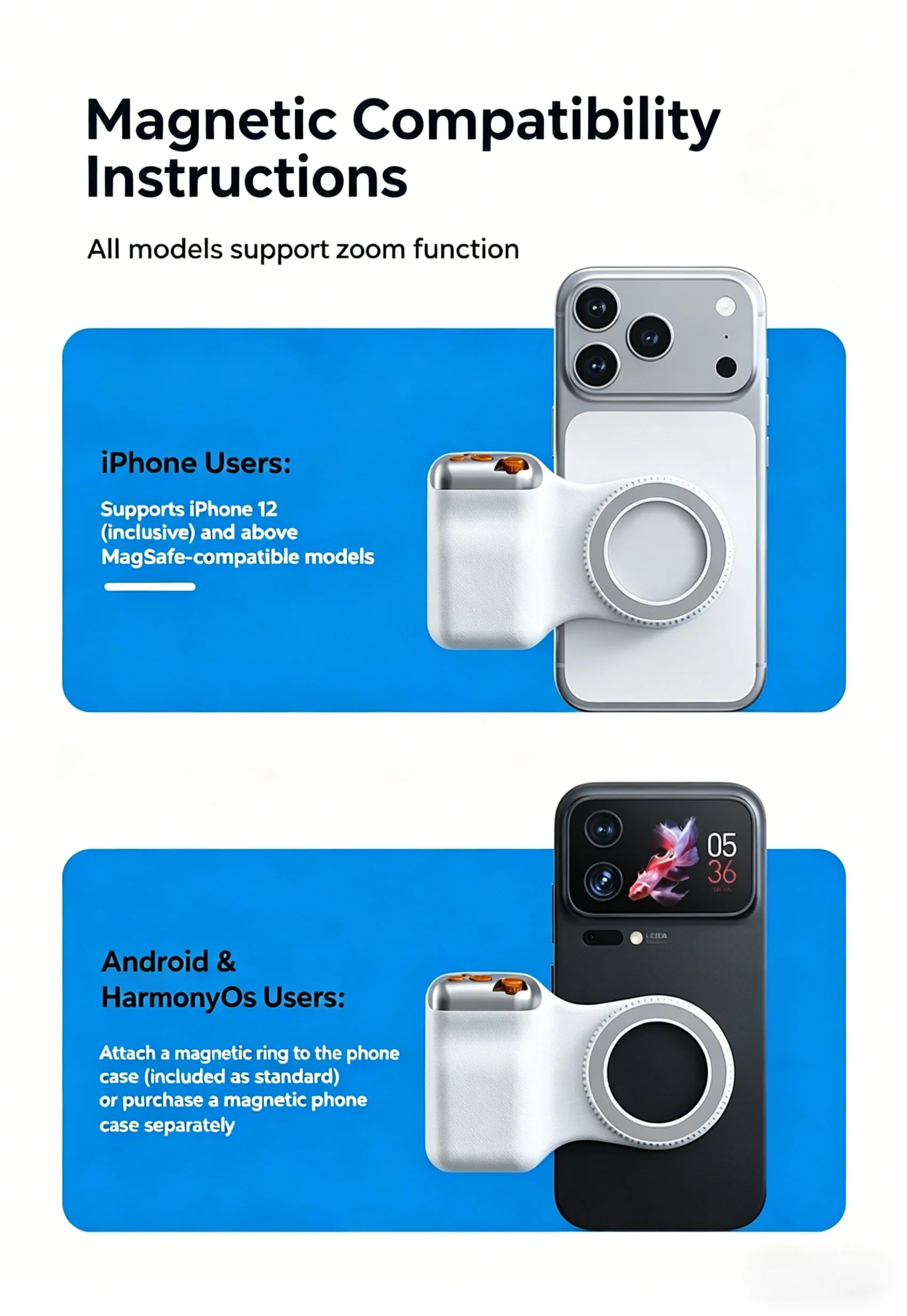 New Magnetic Camera Grip, Bluetooth Zoom Remote, Anti-Shake Handheld Stabilizer for Smartphone Photography