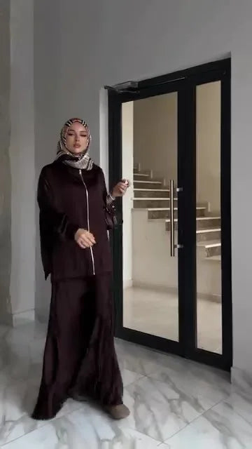 Muslim Dress Satin 2 Piece Set Women Party Abaya Musulman Ensembles Arab Long Robe Dubai Kaftan Vestidos Jalabiya Ramadan Eid