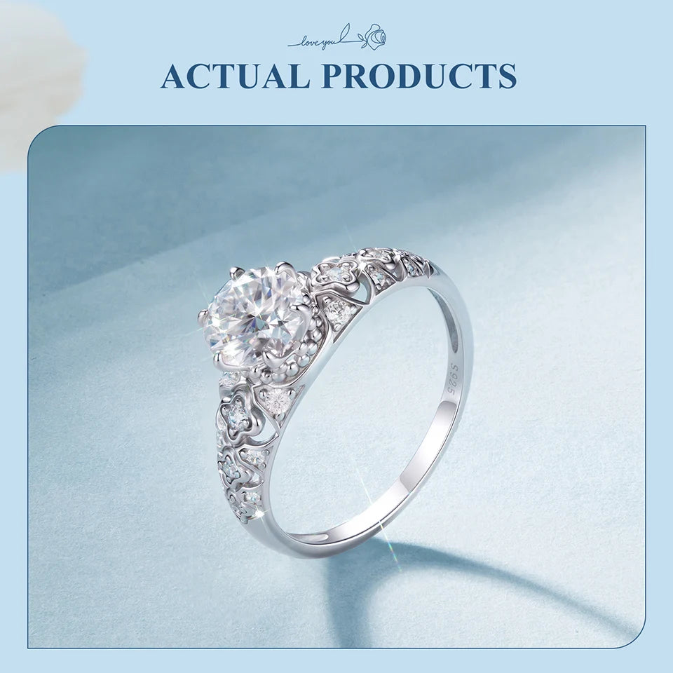 BAMOER  0.5-1CT Moissanite Crown Ring 925 Sterling Silver D Color VVS1 Women Eternal Guarding Rings Engagement Wedding Gift