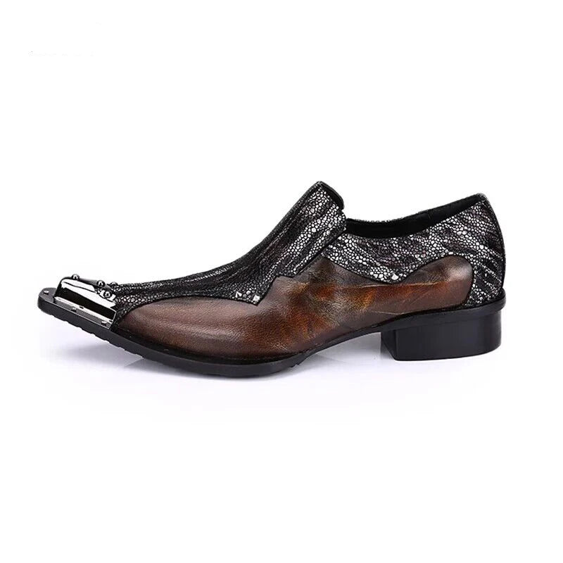 Men's Shoes Italian Style Pointed Metal Toe Leather Dress Shoes Men Slip on Oxfords Shoes for Men's Party and Wedding