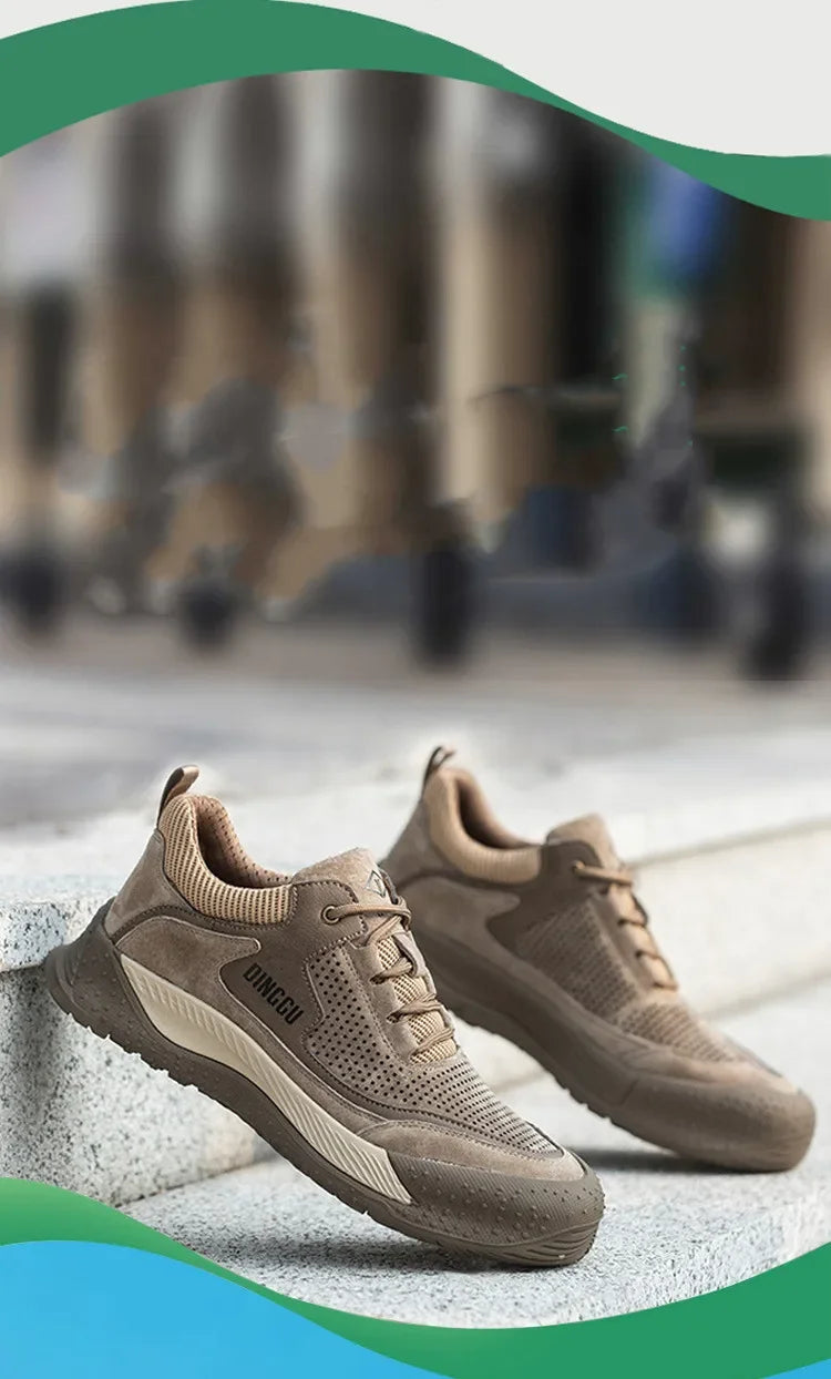 Men Steel Toe Shoes Men Breathable Work Shoes Women Hollow Out Upper Work Sneakers Lightweight Steel Toe Protective Safety Boots