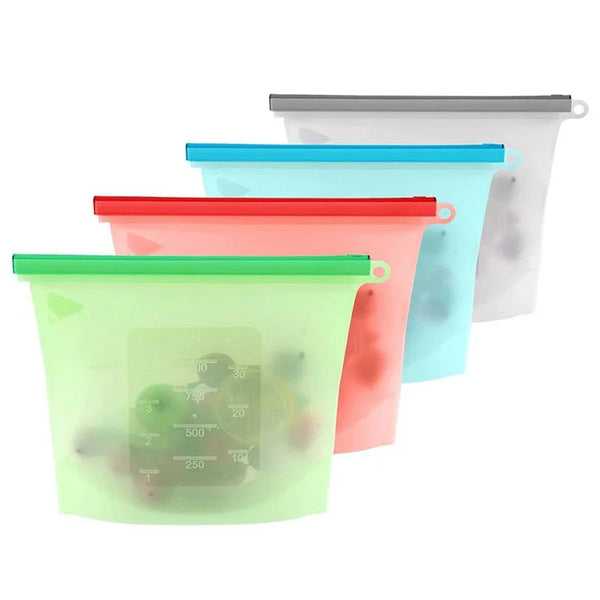 Reusable Silicone Food Storage Bags – 1000ml Leakproof Freezer & Lunch Bags (Set of 4)”