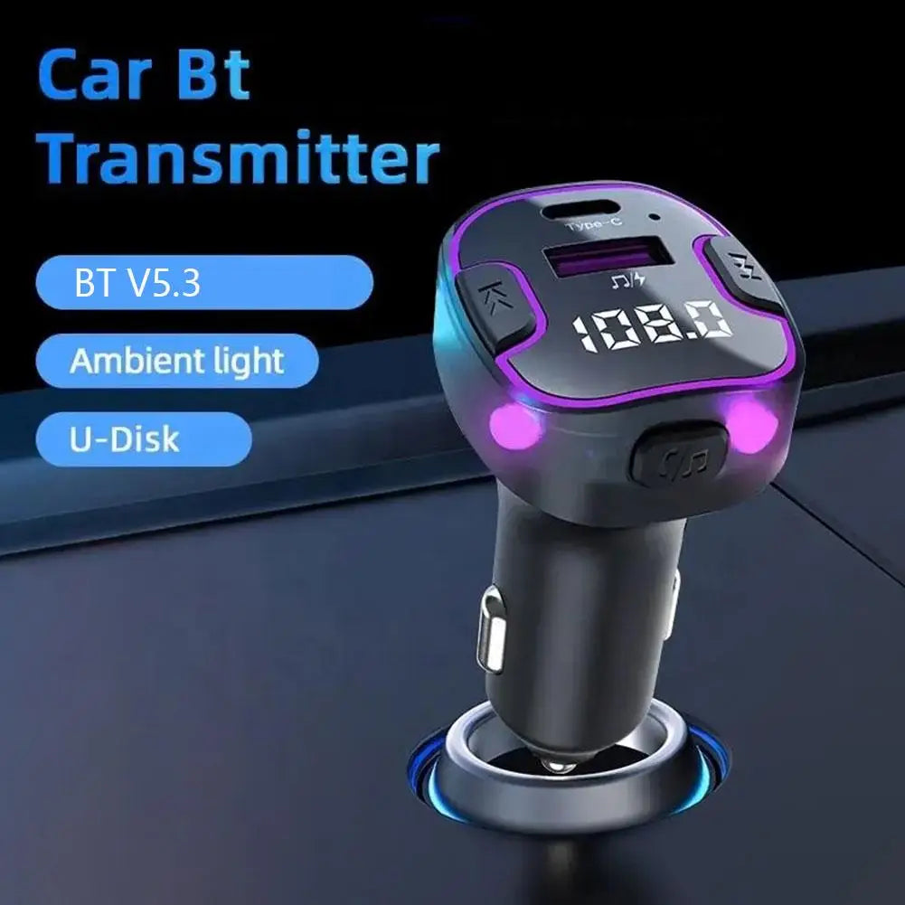 Bluetooth 5.0 FM Transmitter Car Adapter with AUX Bass Boost 3-Port Charger - Wireless Music Streaming Car Charger
