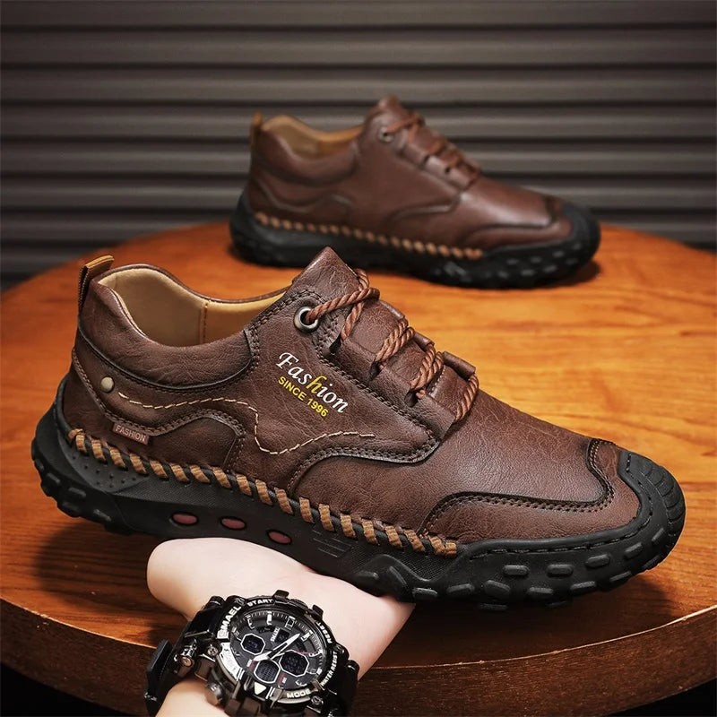 Outdoor Casual Leather Mens Shoes Retro Style Male Sneakers Adult Non-Slip Casual Desert Hiking Footwear Treking Shoes Trainers