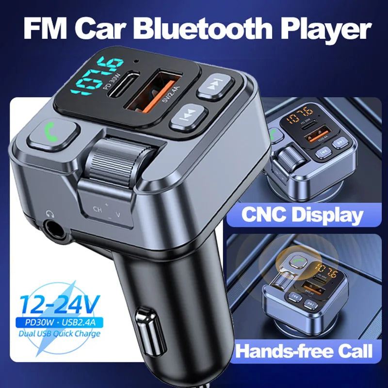 Car Bluetooth FM Transmitter Wireless Hands-Free Call MP3 Player Support Fast Charging Radio with Mic