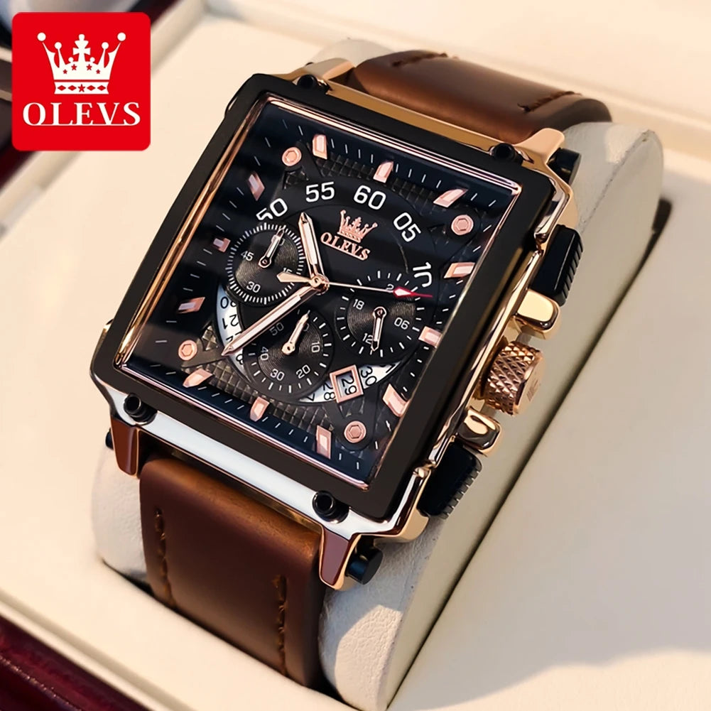 Men’s Square Dial Leather Strap Watch