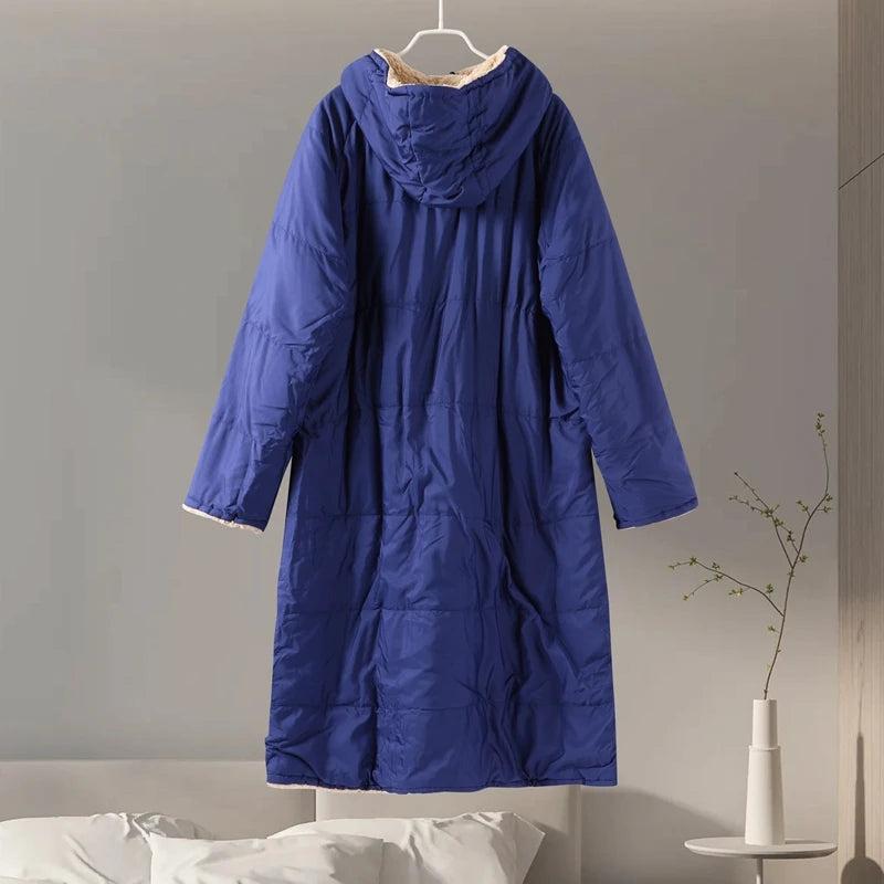 Women’s Winter Lambswool Fleece Parka | Quilted, Hooded, Long Warm Jacke