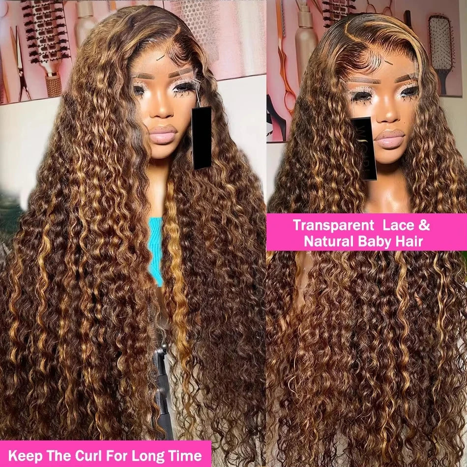 30 34 Inch Loose Deep Wave Frontal Wig 13x6 Ombre Highlight HD Lace Wigs 4/27 Colored Wigs Curly 13x4 Lace Front Human Hair Wigs