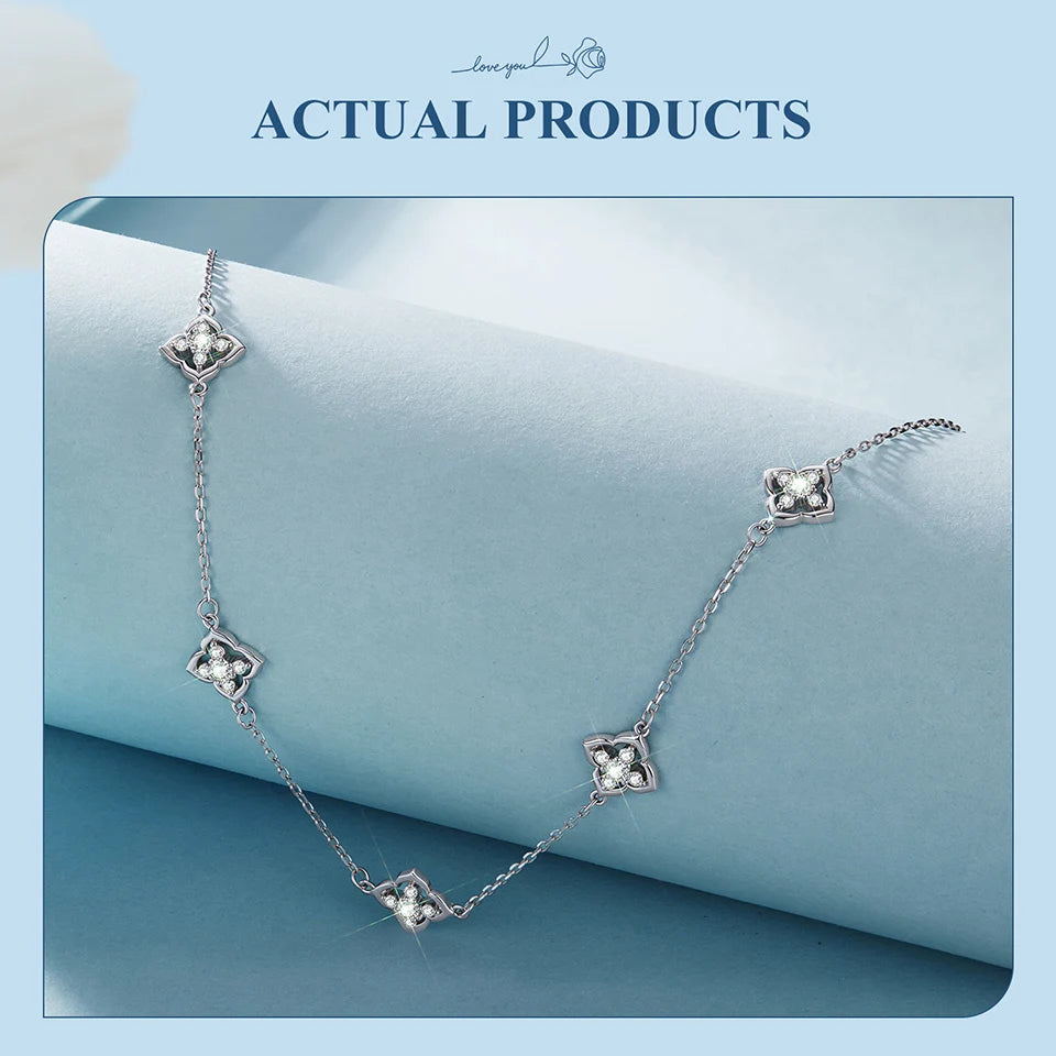 Necklace Lucky Clover 925 Sterling Silver Round Cut Diamond Beads Chain Fashion Collarbone Chain Fine Jewelry