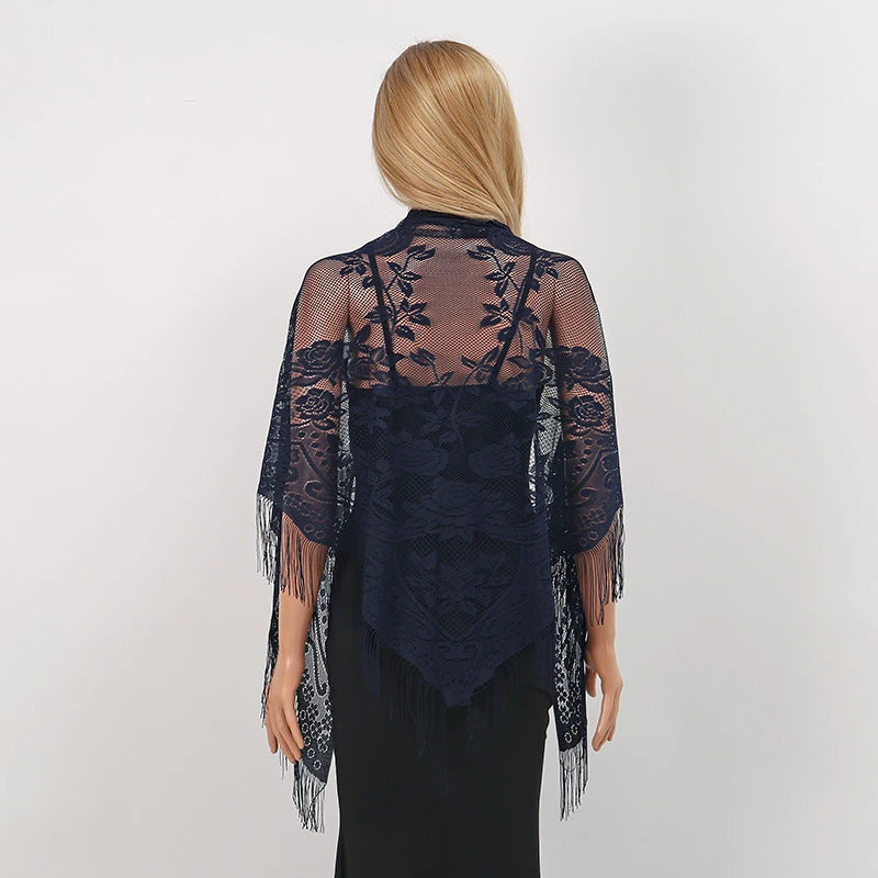 New Embroidery Lace Scarf Shawl Floral Triangular Veil Shawl For Women Party Scarf Wedding Poncho Stoles Ladies Headband Wraps