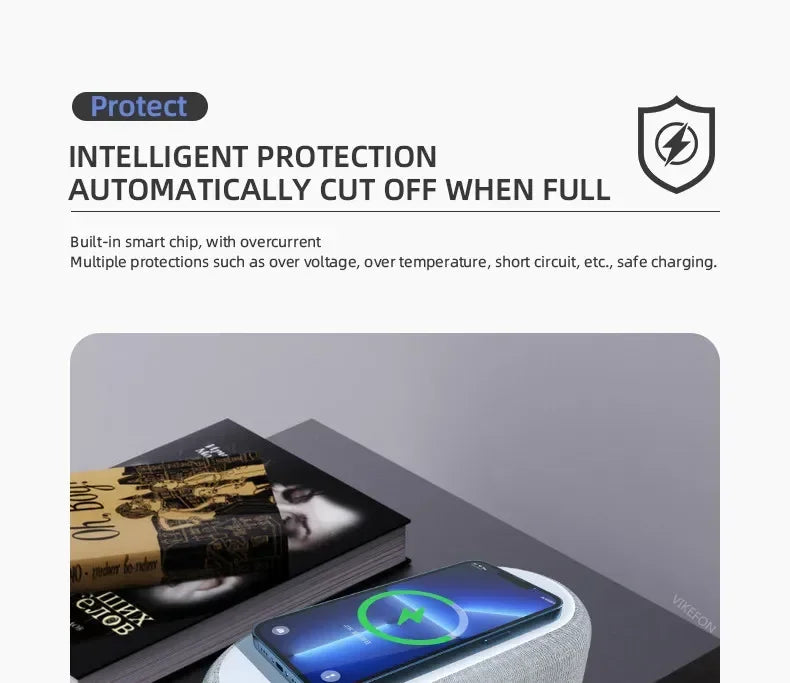 Wireless Chargers Pad Stand Phone 15W Fast Charging Dock Alarm Bedroom Lamp Night Light Desktop Clock Temperature Thermometer