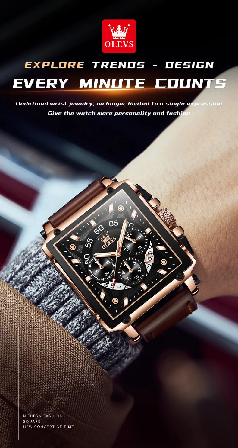 Men’s Square Dial Leather Strap Watch