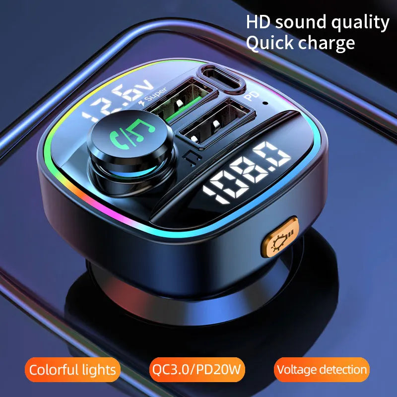 Bluetooth 5.0 FM Transmitter 22.5W USB Quick Charge Car Radio Modulator Handsfree MP3 Player with Car Adapter