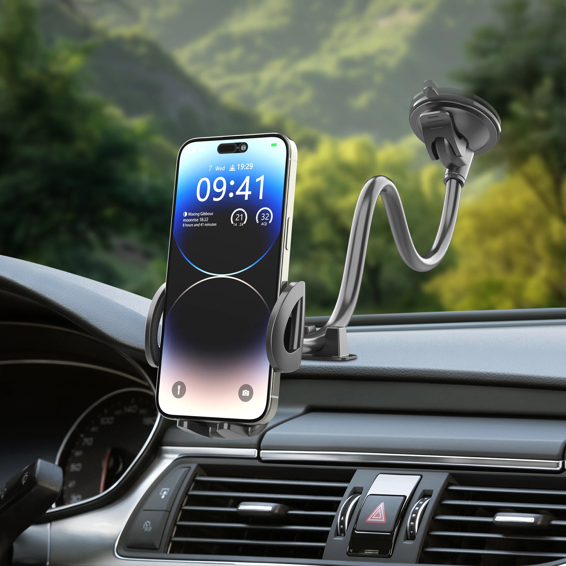 Solid Car Truck Phone Mount Holder with 11.8-Inch Gooseneck Long Arm Anti-Shake Stabilizer Compatible All Cell Phones iPhone